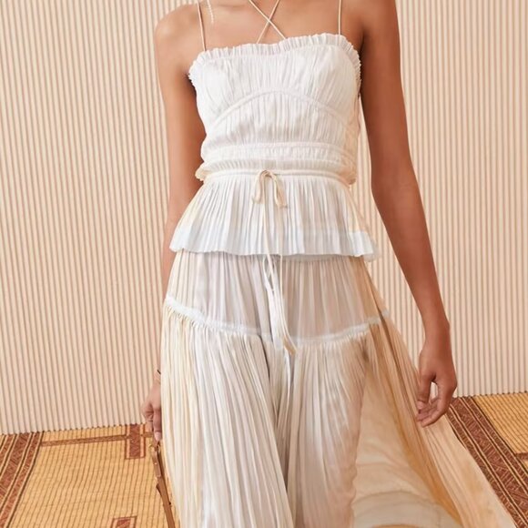 ULLA JOHNSON Calista Pleated Peplum Tank Top - Picture 1 of 7